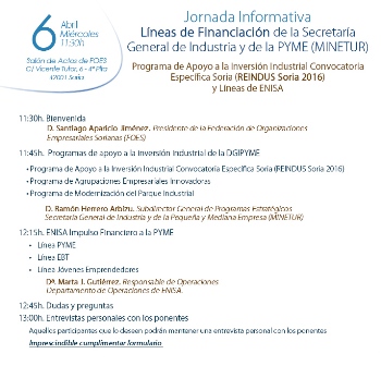 Programa Jornada Líneas de Financiación Reindus y ENISA